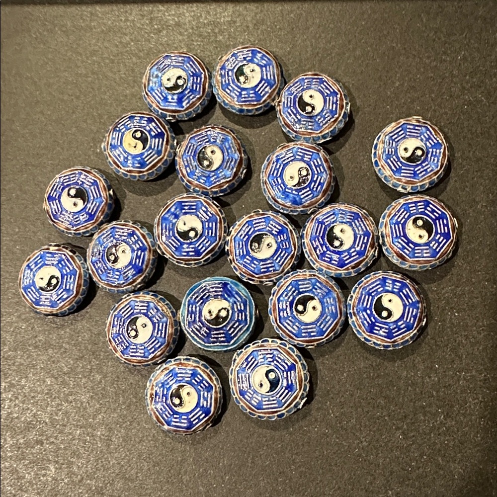 Rare Vintage Yin Yang Enamel Beads